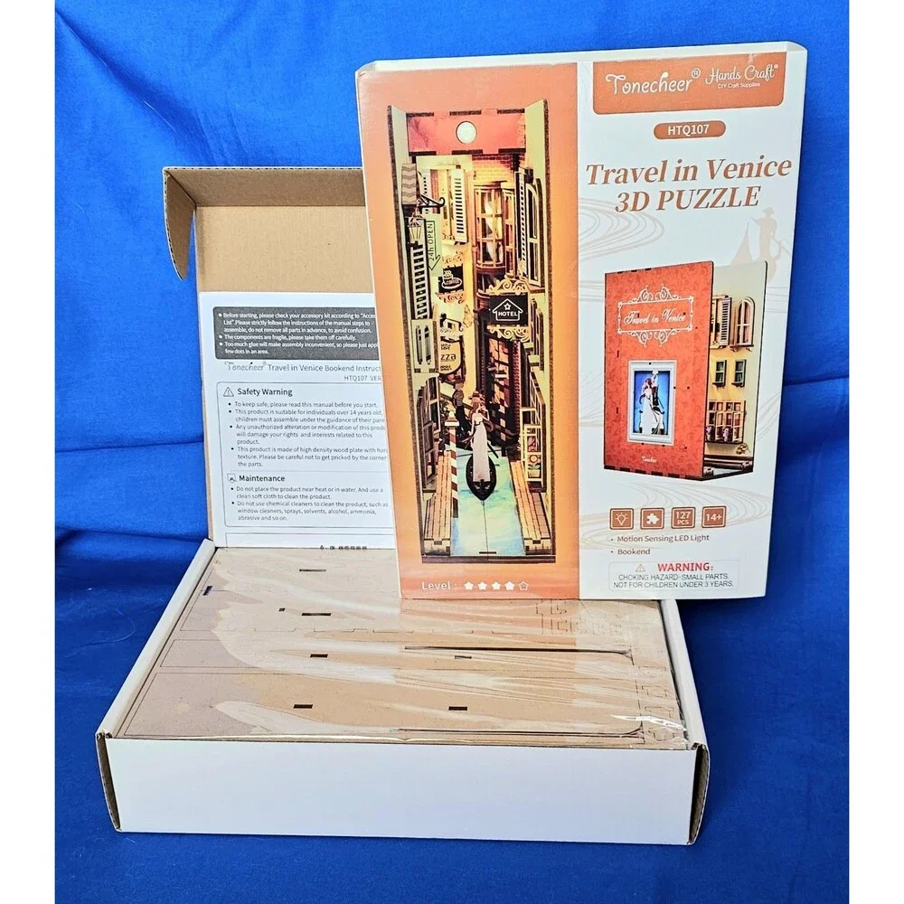 Travel In Venice Italy 3D Puzzle LED Light Book Nook Kit Tonecheer Hands Craft